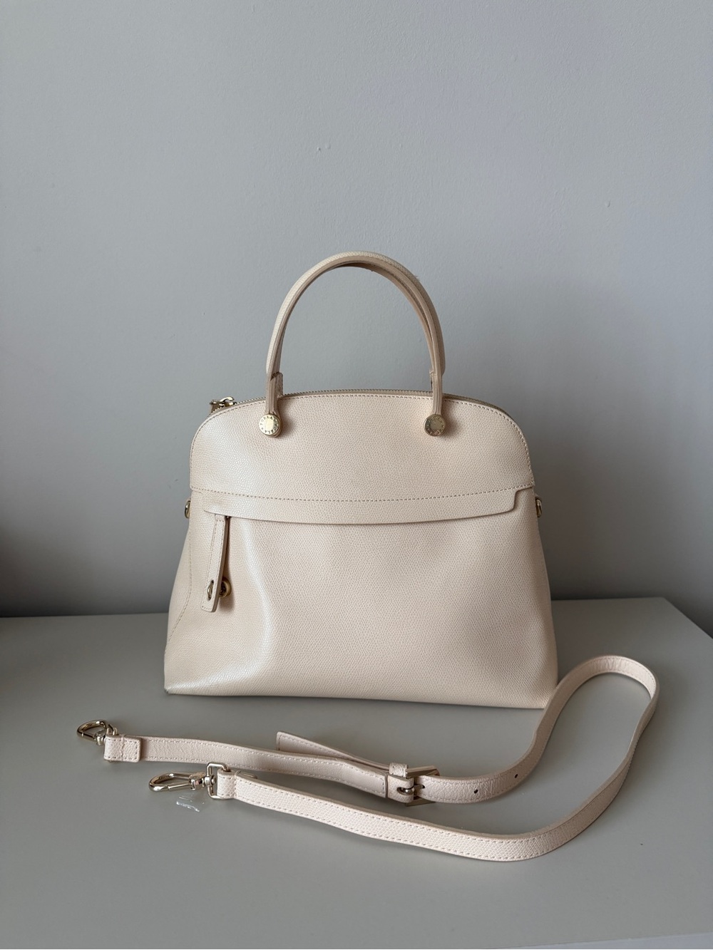 Furla Cream Satchel with Minimalist Elegance
